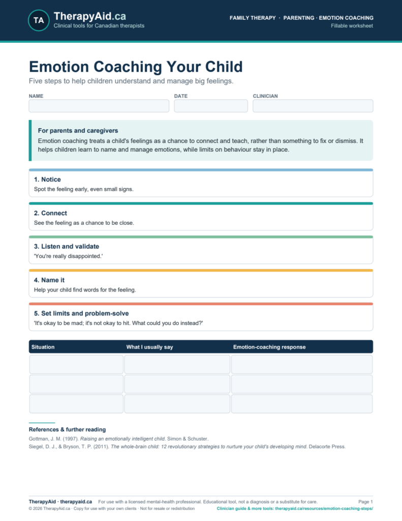Preview of the Emotion Coaching Your Child worksheet
