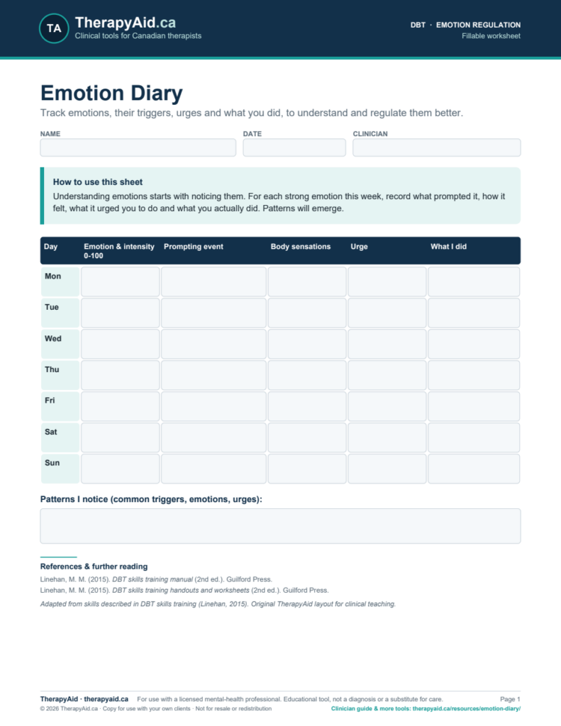 Preview of the Emotion Diary worksheet