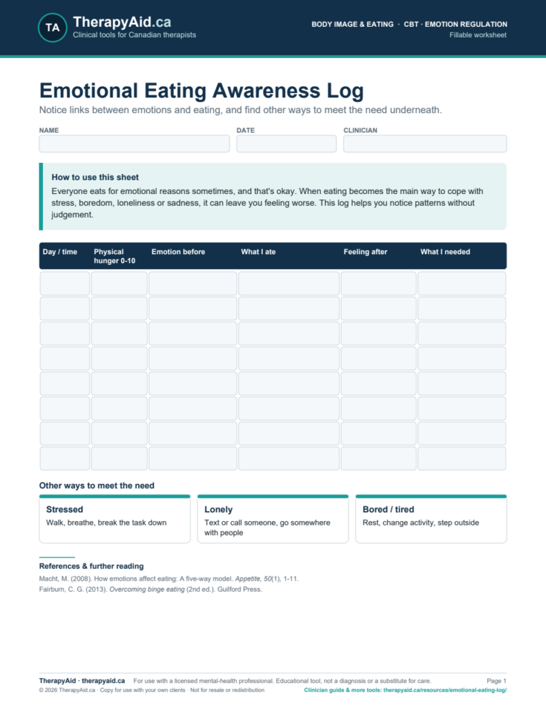 Preview of the Emotional Eating Awareness Log worksheet