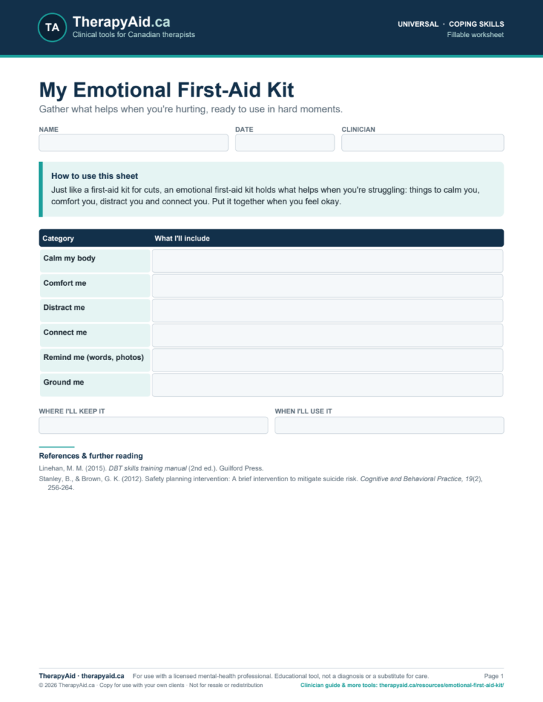 Preview of the My Emotional First-Aid Kit worksheet