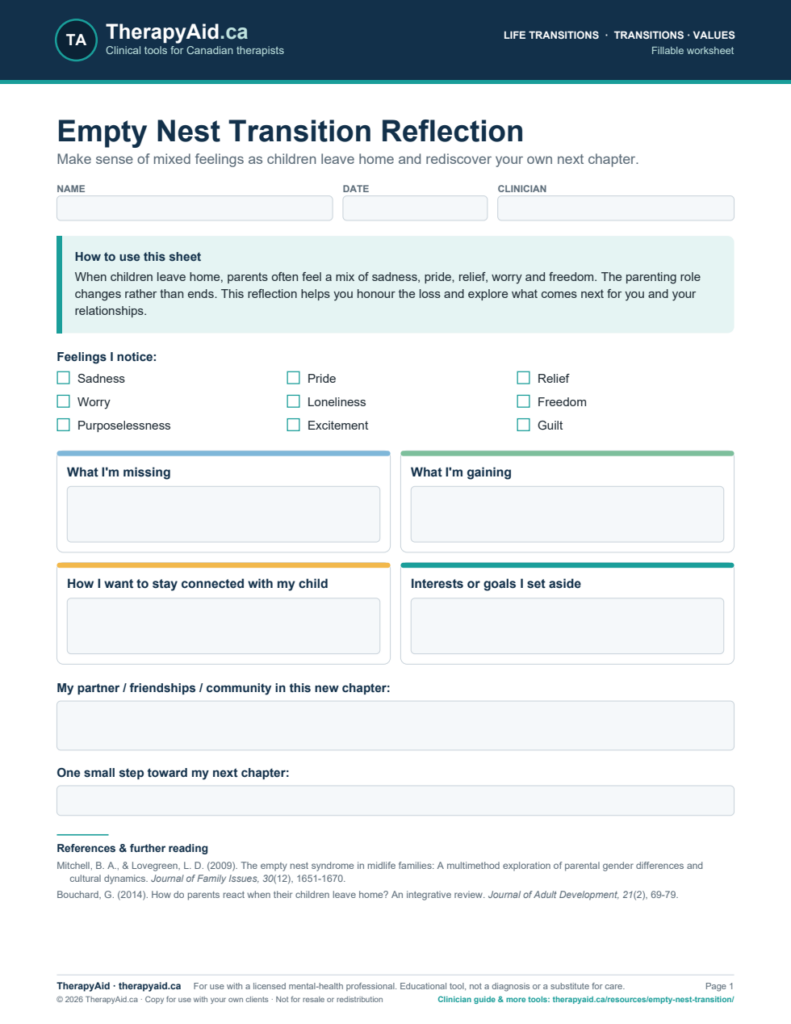 Preview of the Empty Nest Transition Reflection worksheet