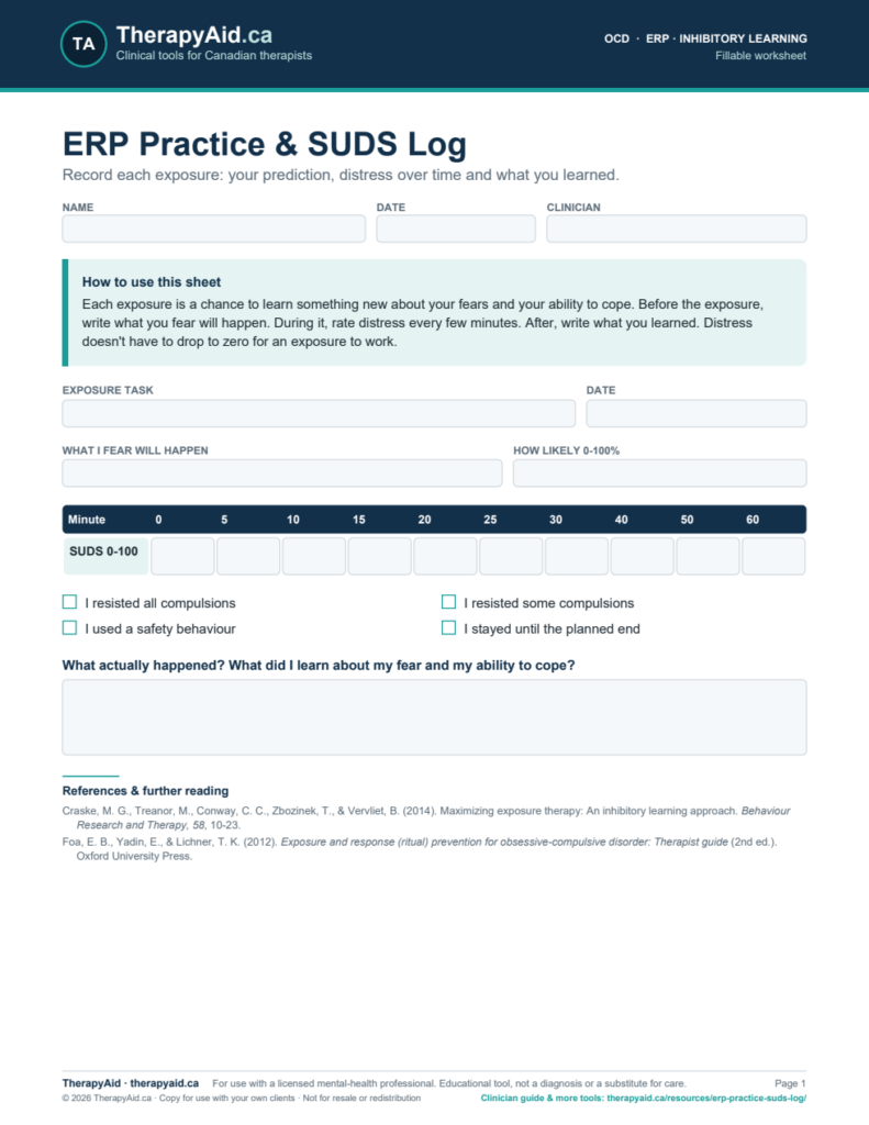Preview of the ERP Practice & SUDS Log worksheet