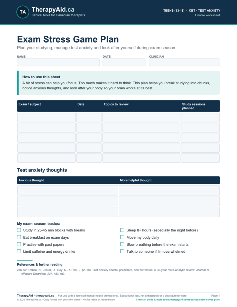 Preview of the Exam Stress Game Plan worksheet