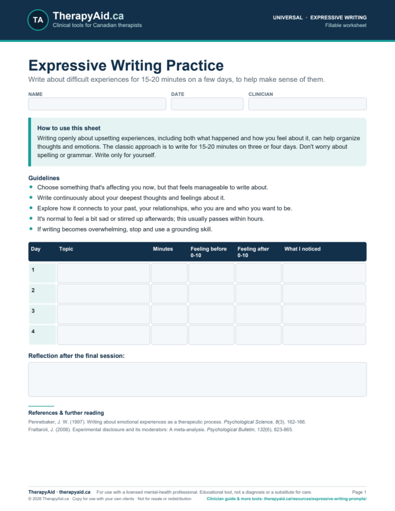 Preview of the Expressive Writing Practice worksheet