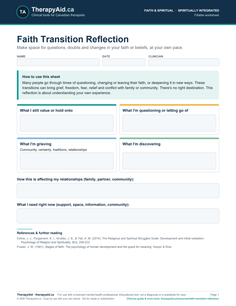 Preview of the Faith Transition Reflection worksheet
