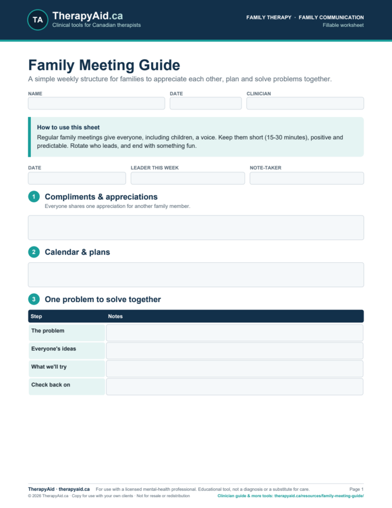 Preview of the Family Meeting Guide worksheet