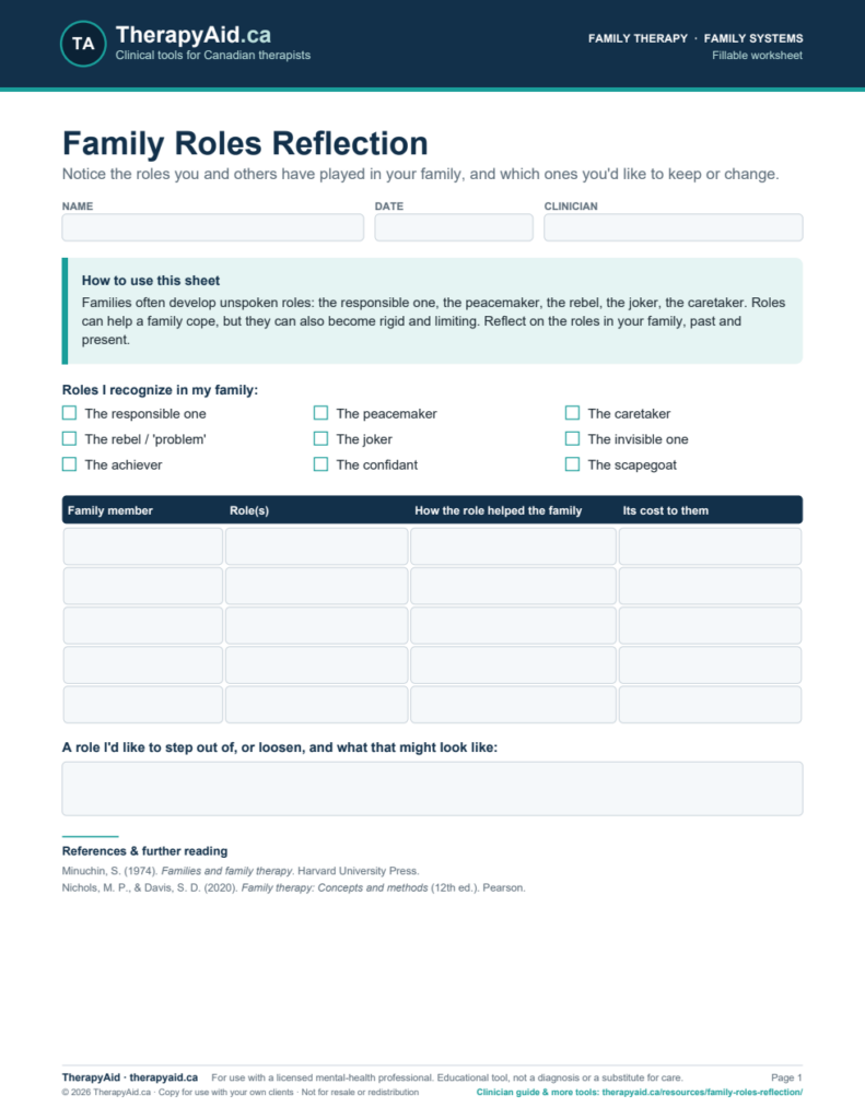 Preview of the Family Roles Reflection worksheet