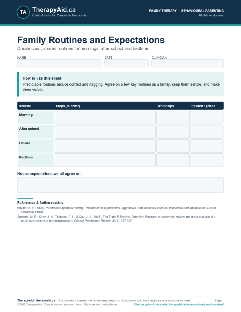 Preview of the Family Routines and Expectations worksheet
