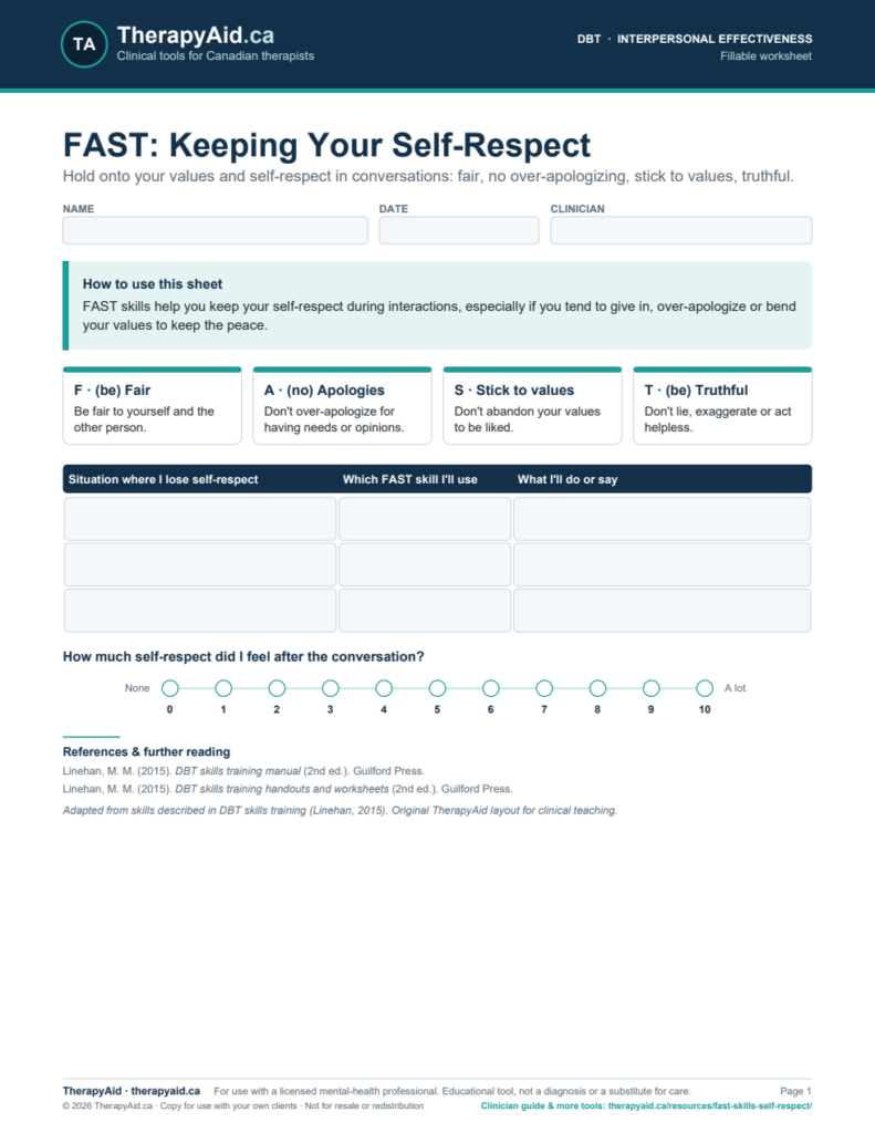 Preview of the FAST: Keeping Your Self-Respect worksheet