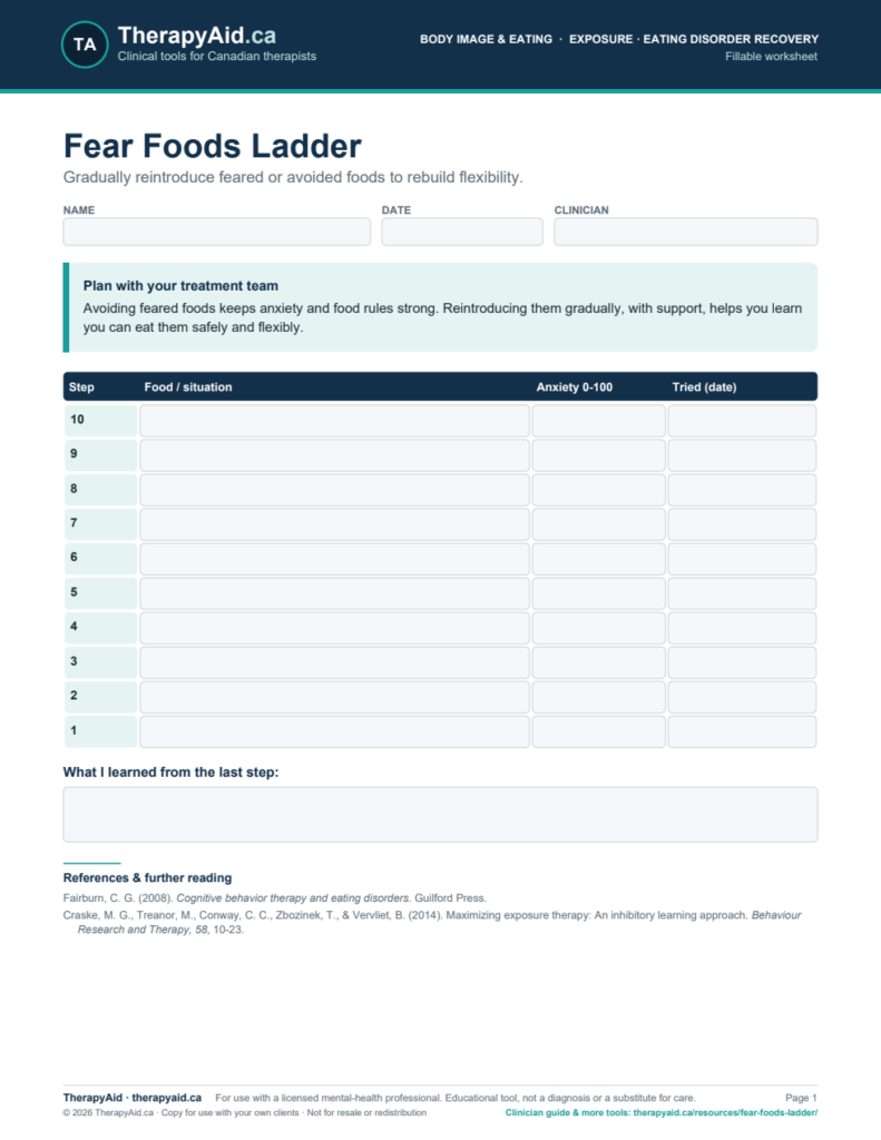 Preview of the Fear Foods Ladder worksheet