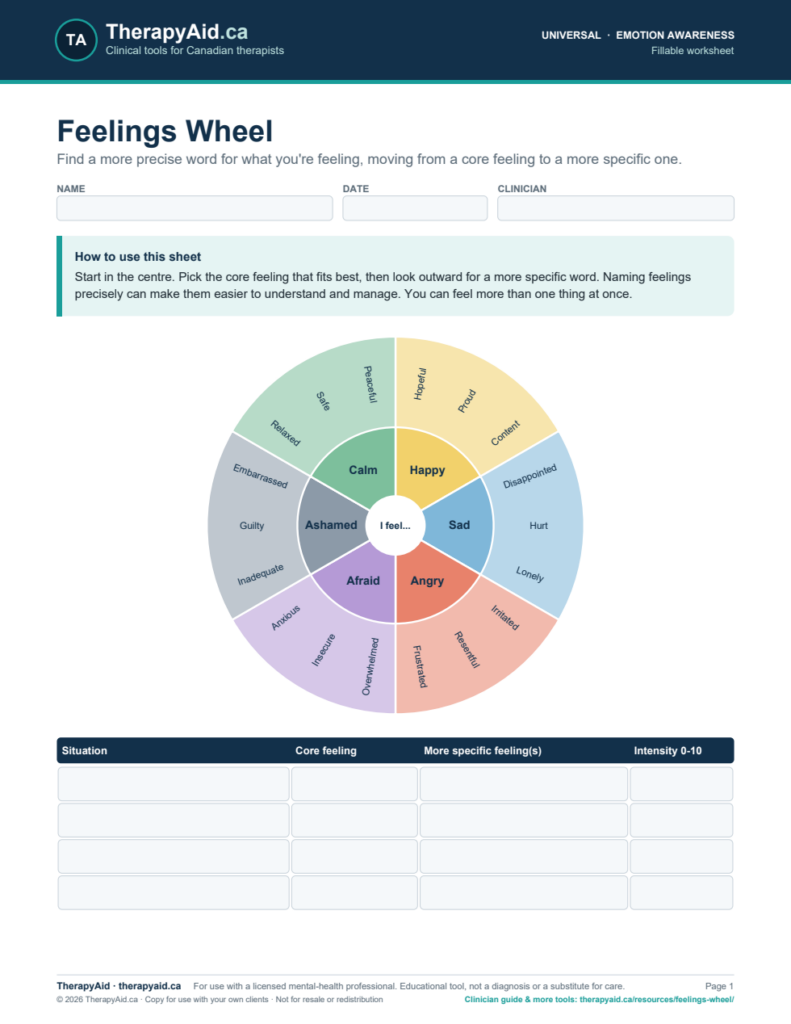 Preview of the Feelings Wheel worksheet