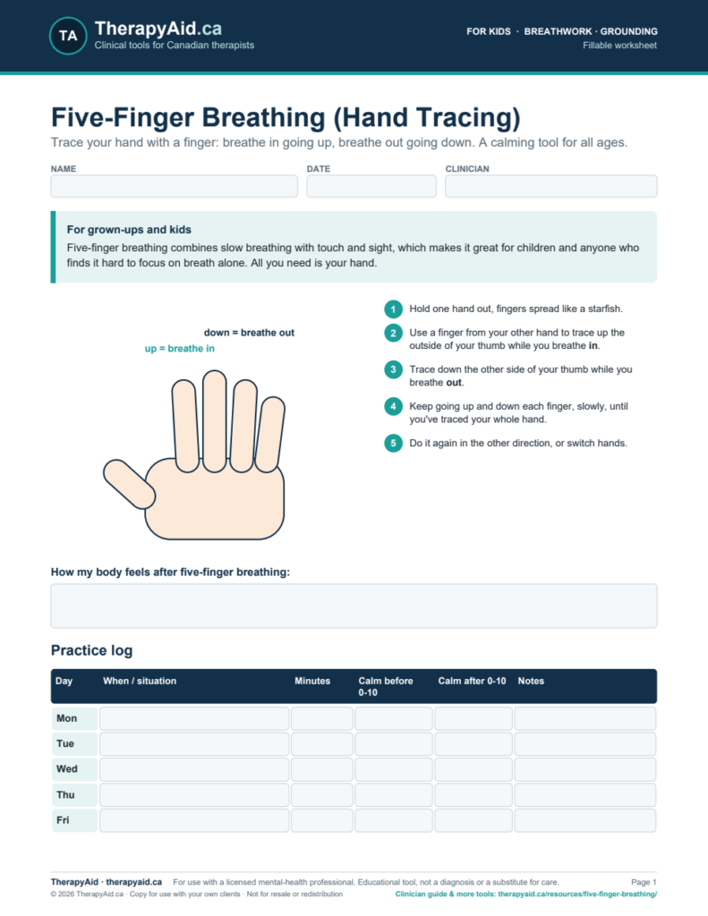 Preview of the Five-Finger Breathing (Hand Tracing) worksheet