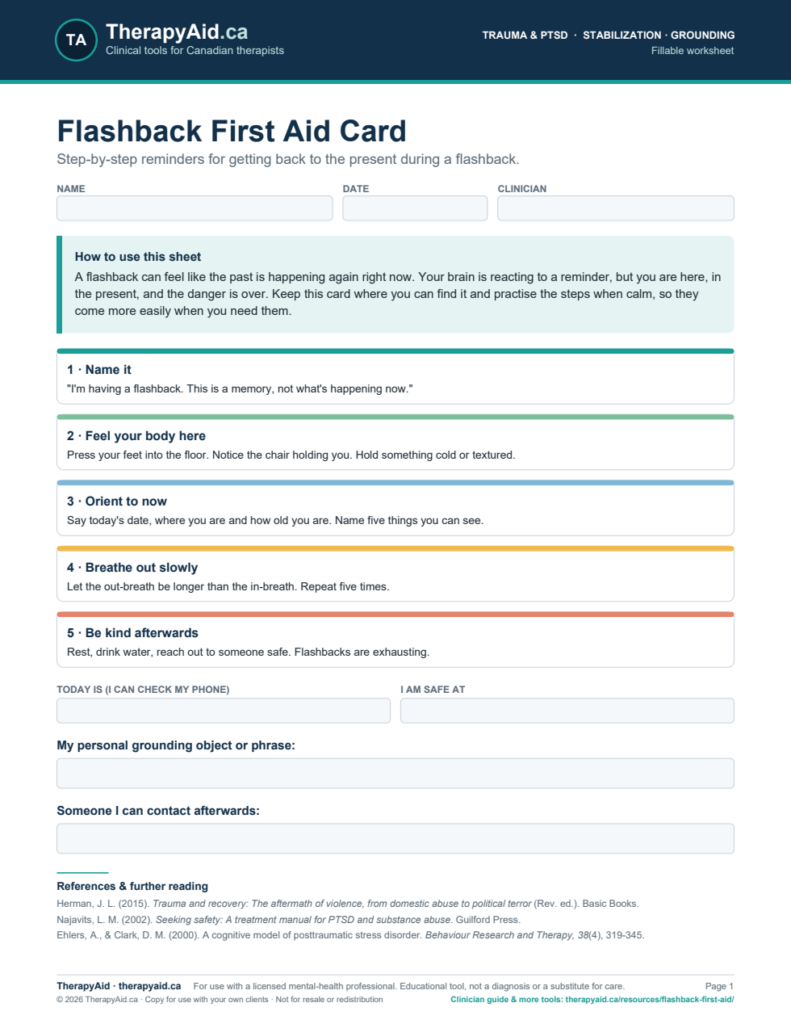 Preview of the Flashback First Aid Card worksheet