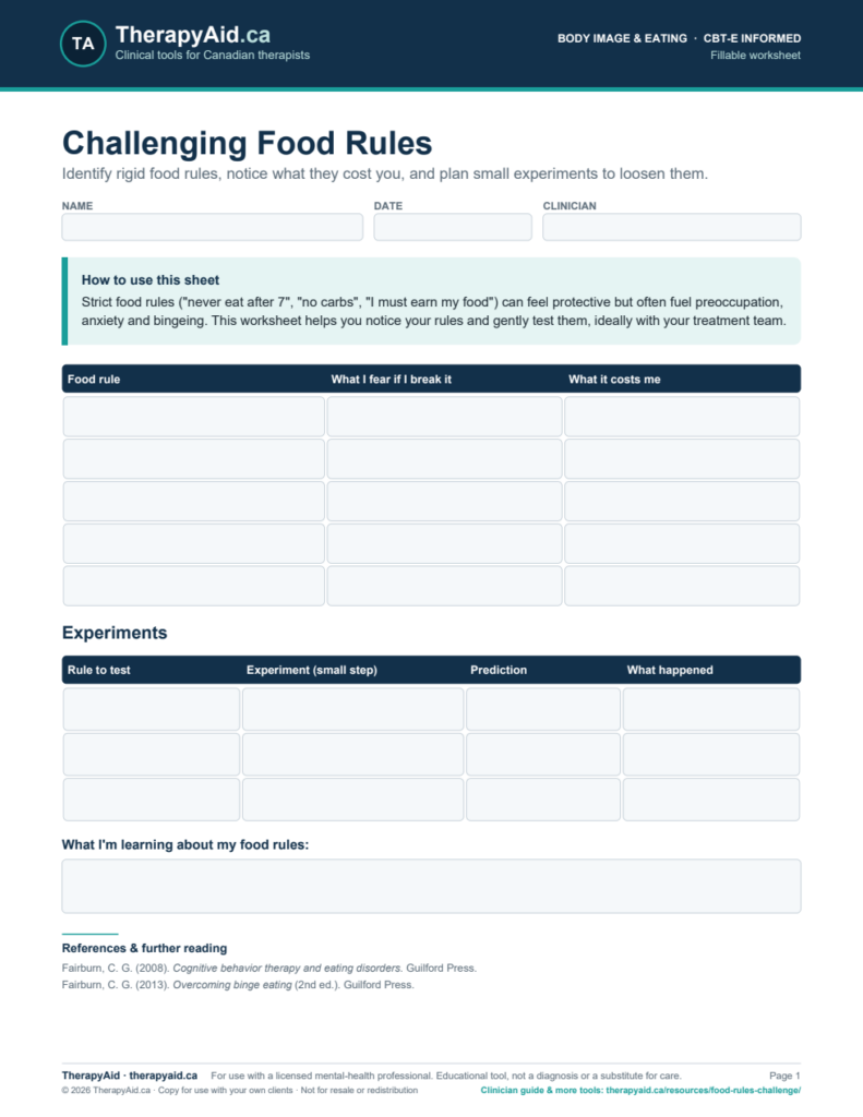 Preview of the Challenging Food Rules worksheet