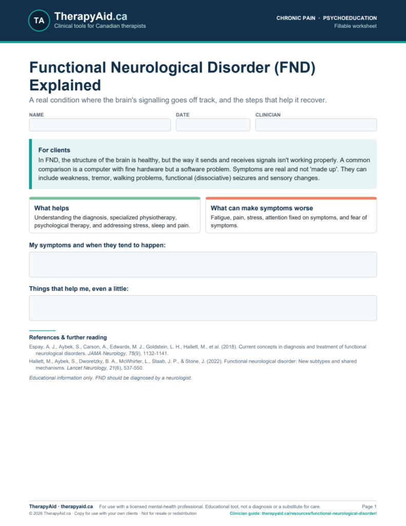 Preview of the Functional Neurological Disorder (FND) Explained worksheet