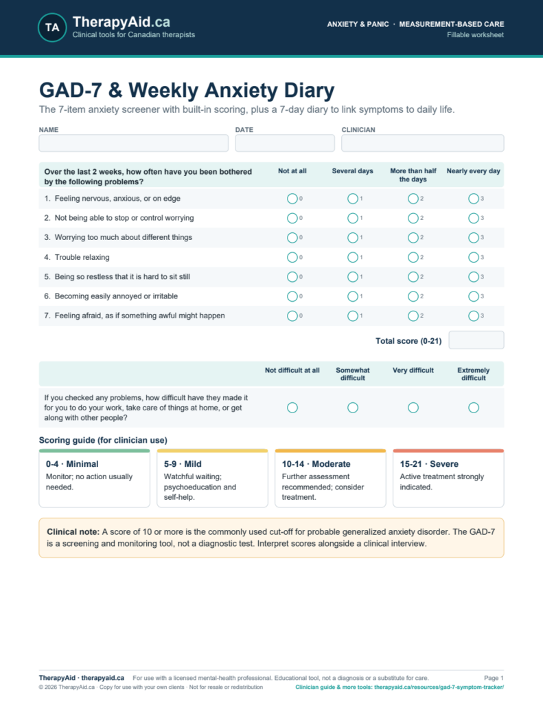 Preview of the GAD-7 & Weekly Anxiety Diary worksheet