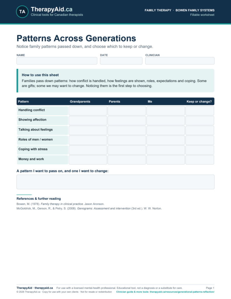Preview of the Patterns Across Generations worksheet