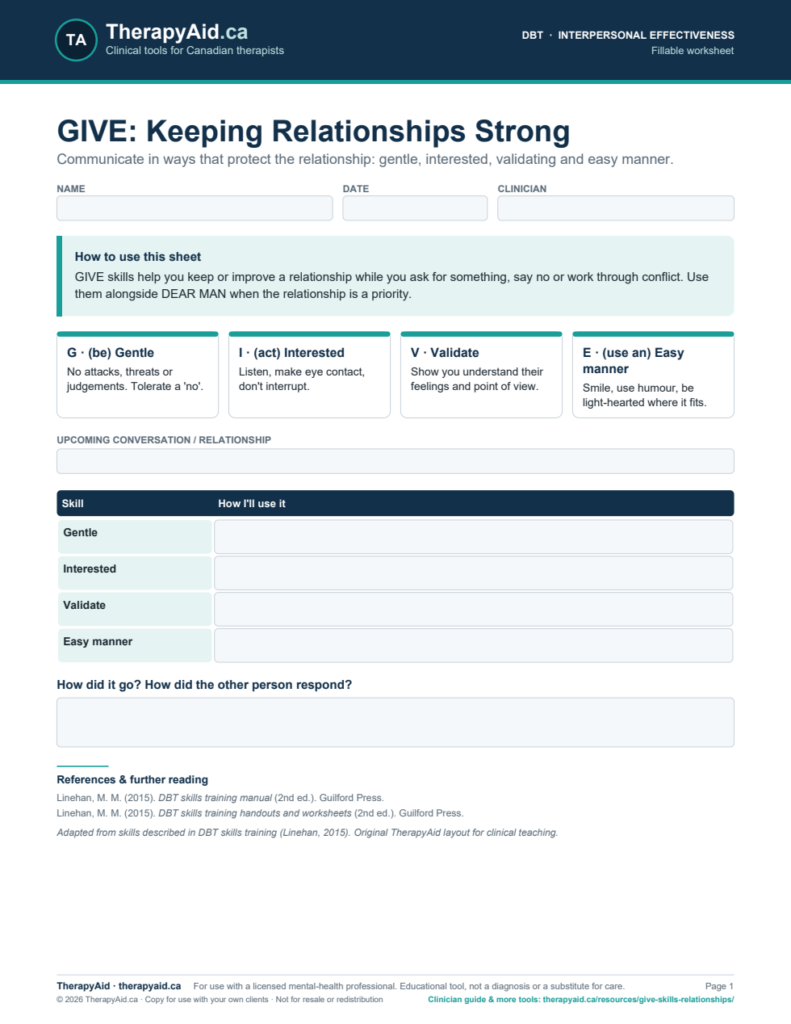 Preview of the GIVE: Keeping Relationships Strong worksheet