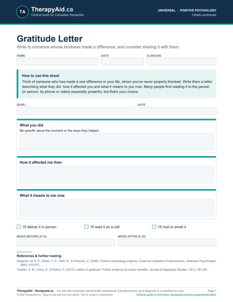Preview of the Gratitude Letter worksheet