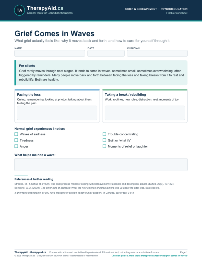 Preview of the Grief Comes in Waves worksheet