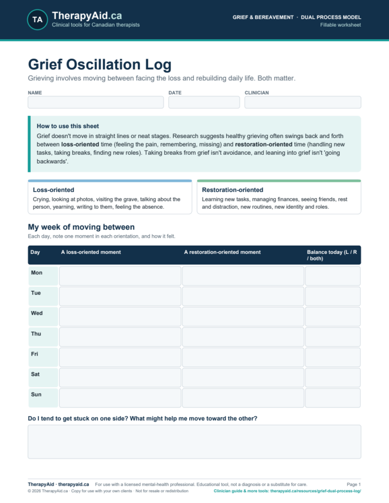 Preview of the Grief Oscillation Log worksheet
