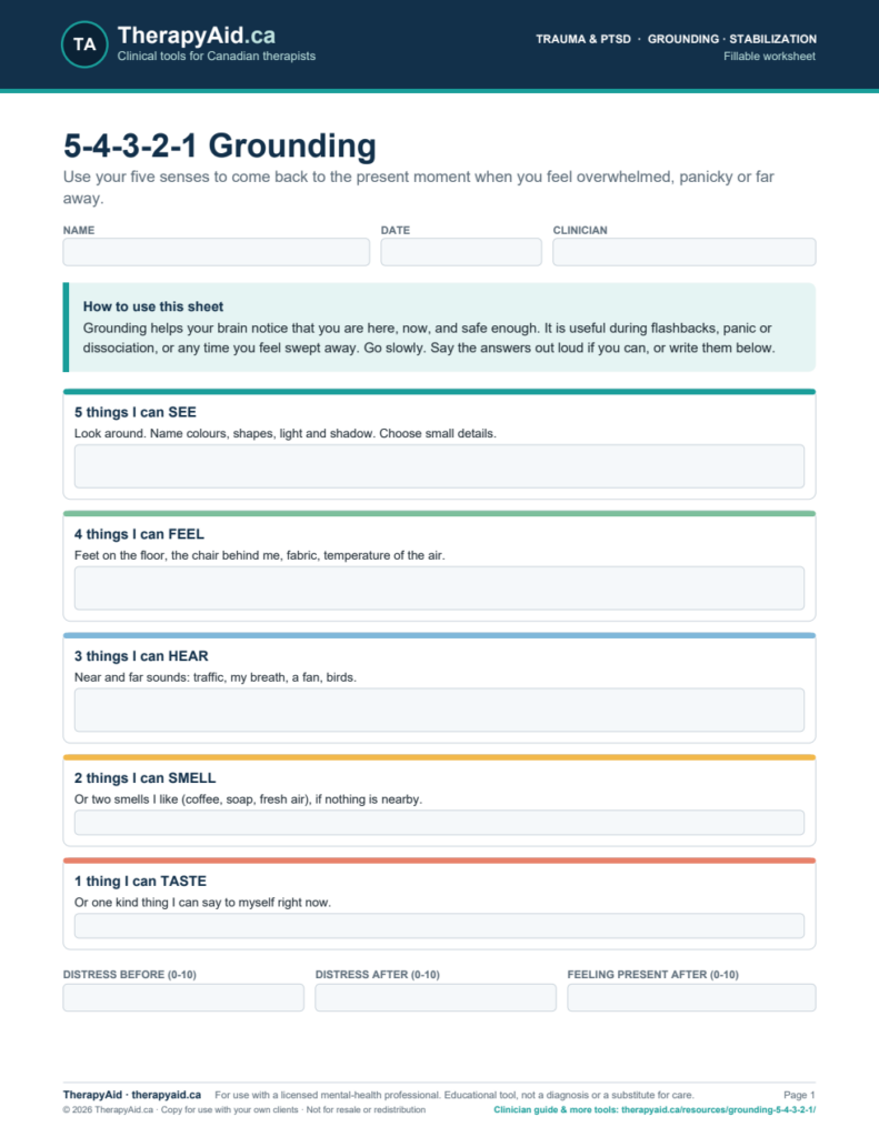 Preview of the 5-4-3-2-1 Grounding worksheet