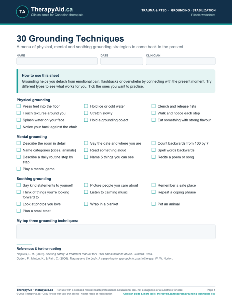 Preview of the 30 Grounding Techniques worksheet
