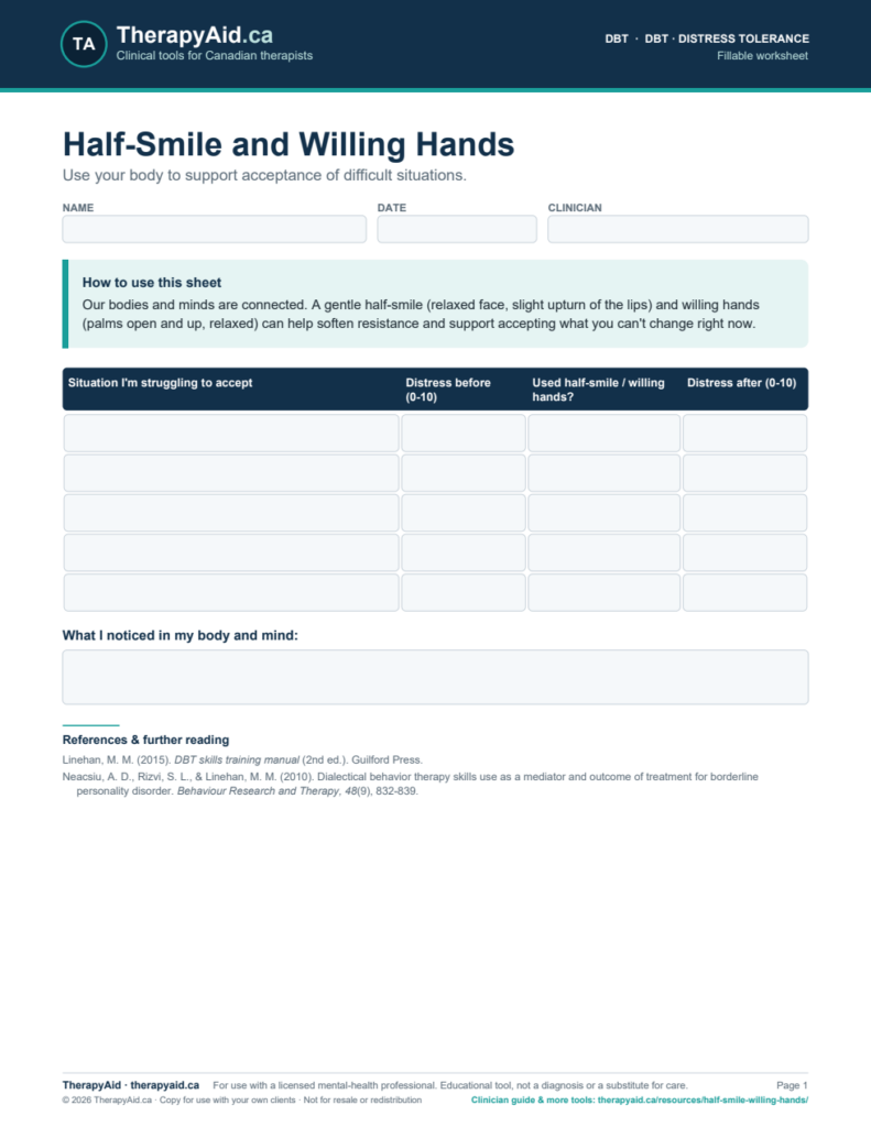 Preview of the Half-Smile and Willing Hands worksheet