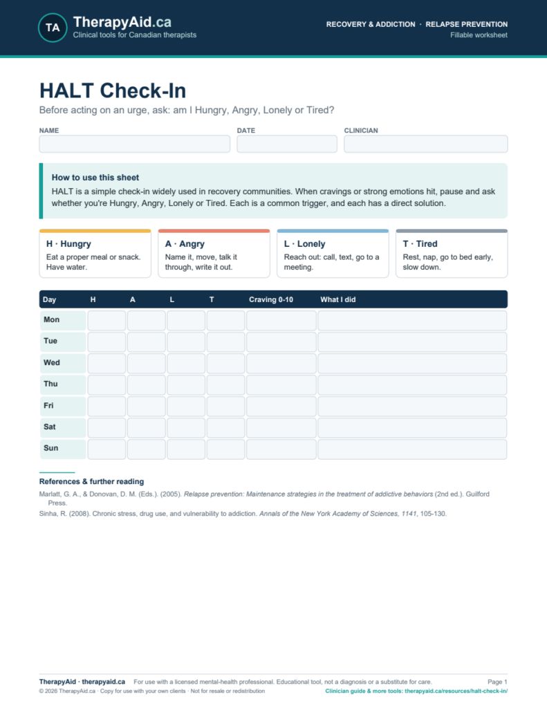 Preview of the HALT Check-In worksheet