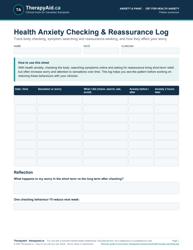 Preview of the Health Anxiety Checking & Reassurance Log worksheet