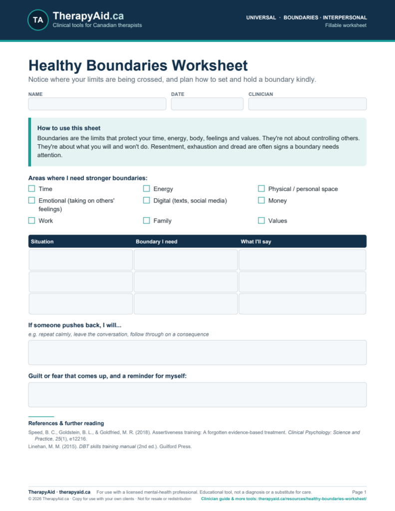 Preview of the Healthy Boundaries Worksheet worksheet