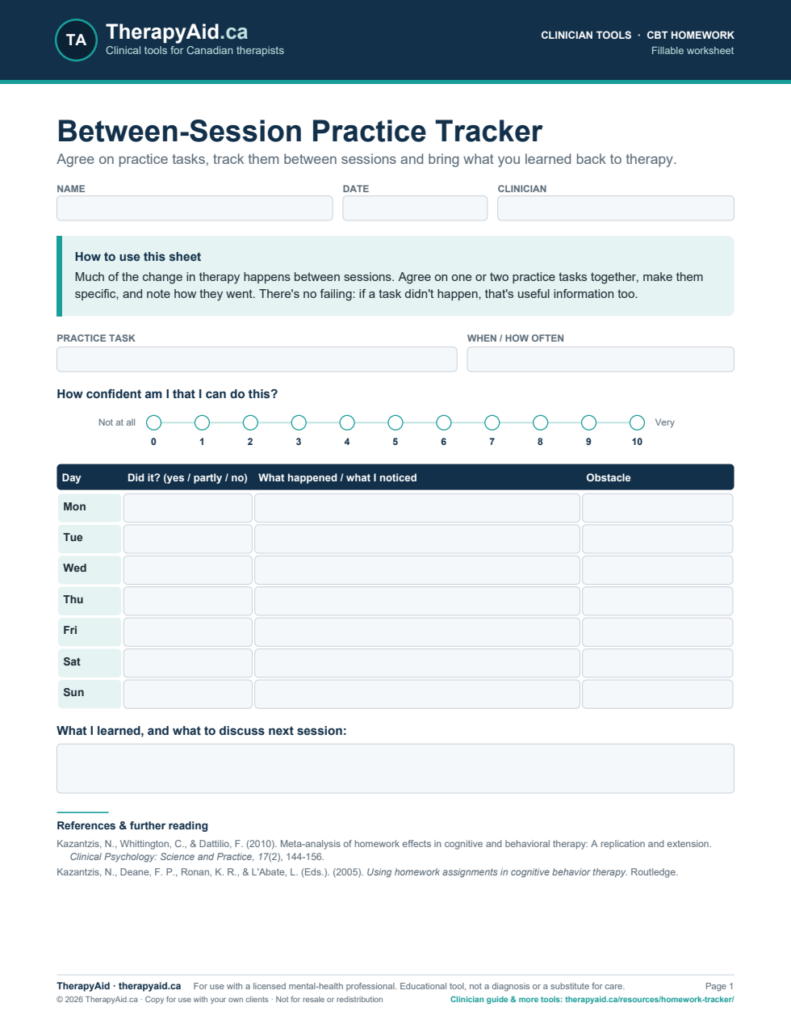 Preview of the Between-Session Practice Tracker worksheet