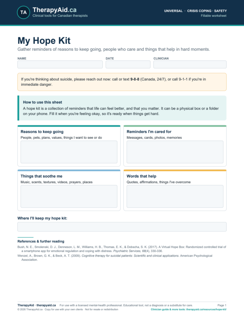 Preview of the My Hope Kit worksheet