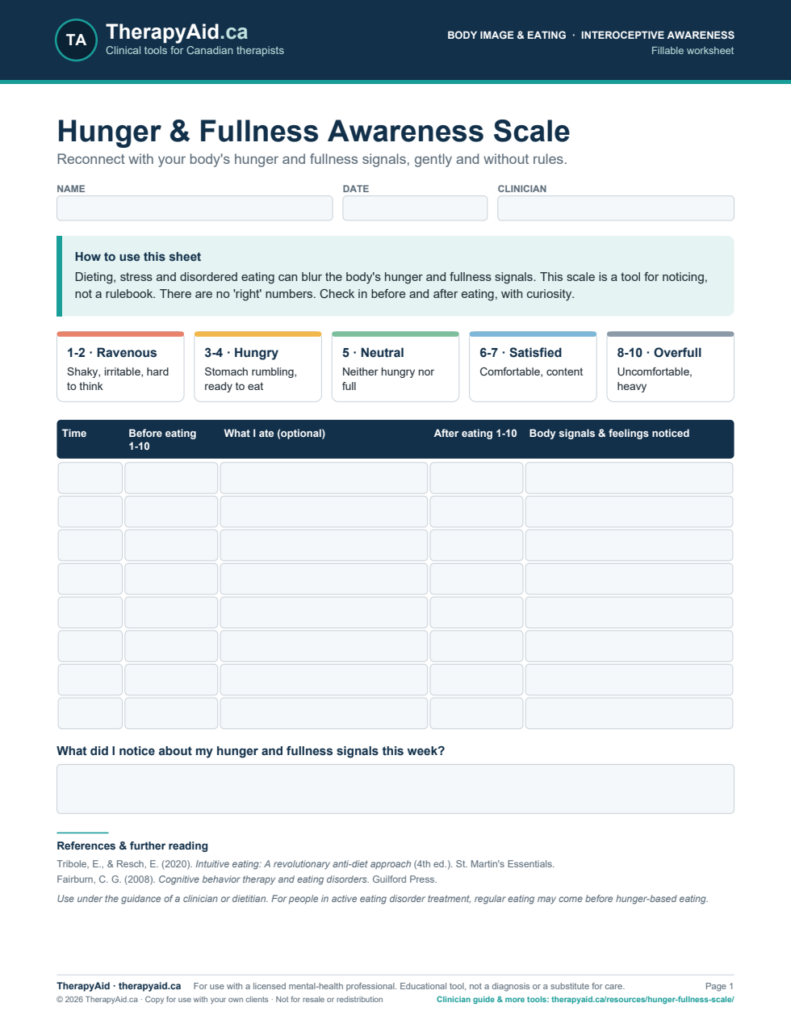 Preview of the Hunger & Fullness Awareness Scale worksheet