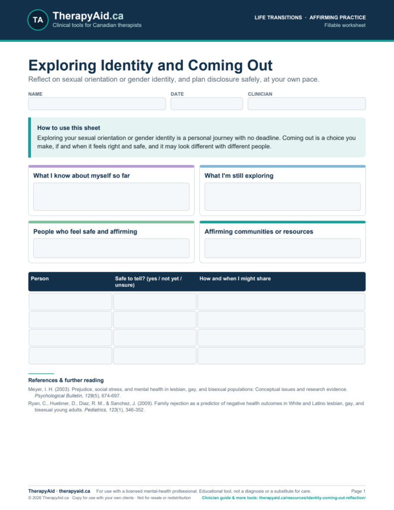Preview of the Exploring Identity and Coming Out worksheet