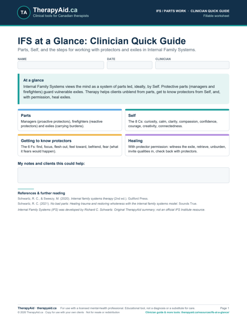 Preview of the IFS at a Glance: Clinician Quick Guide worksheet