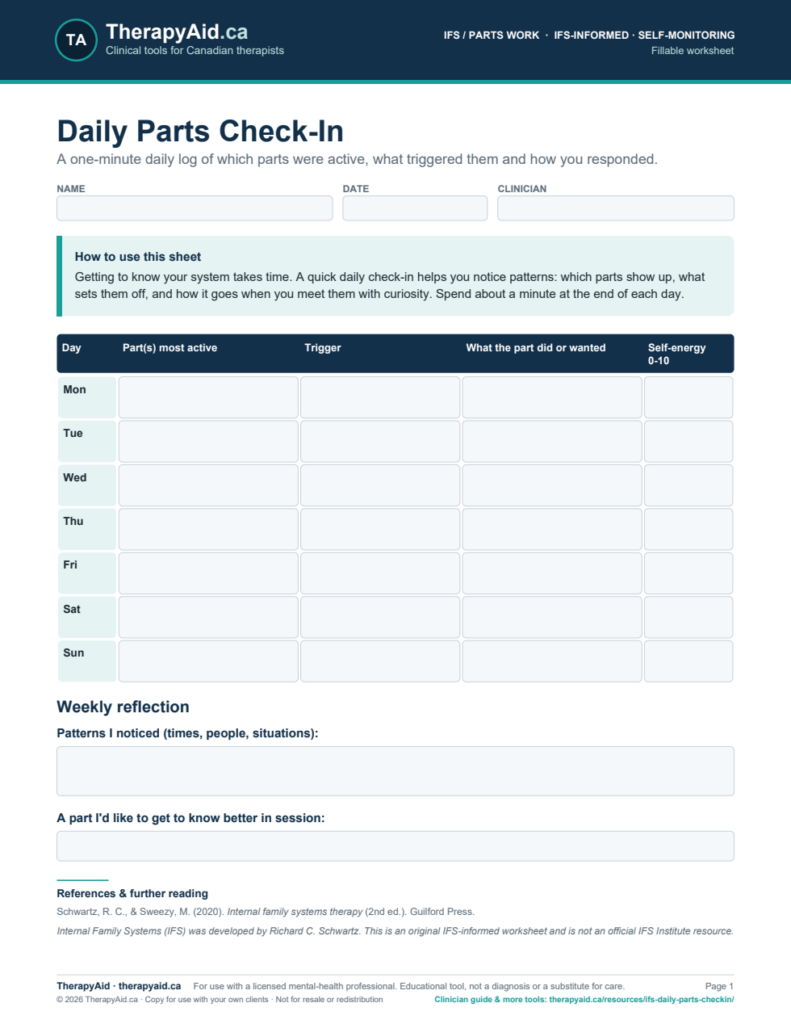 Preview of the Daily Parts Check-In worksheet