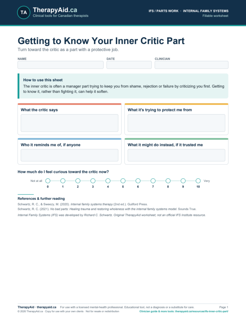Preview of the Getting to Know Your Inner Critic Part worksheet