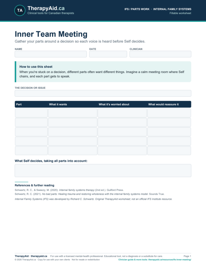 Preview of the Inner Team Meeting worksheet