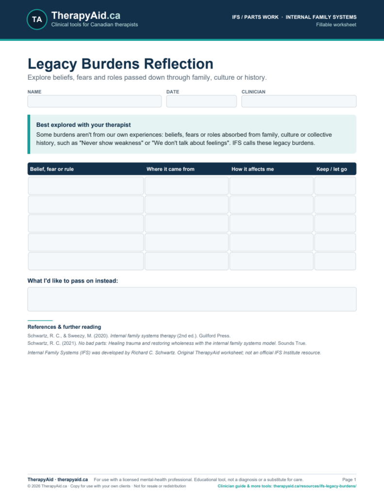 Preview of the Legacy Burdens Reflection worksheet