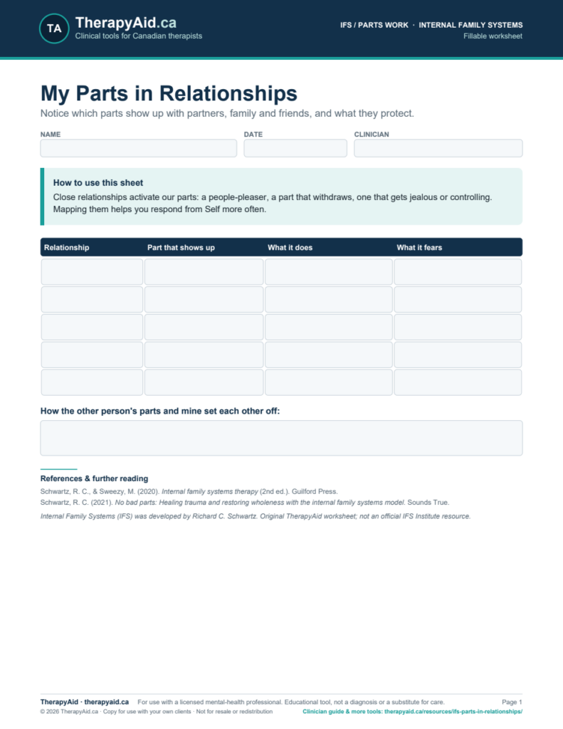 Preview of the My Parts in Relationships worksheet