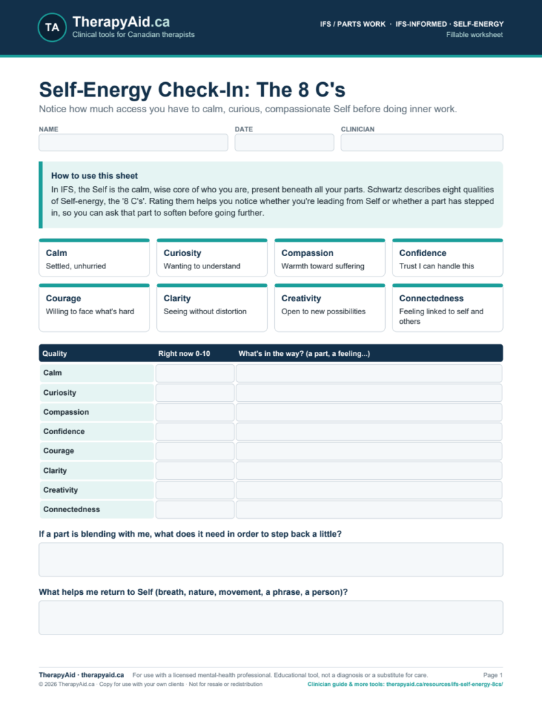 Preview of the Self-Energy Check-In: The 8 C’s worksheet