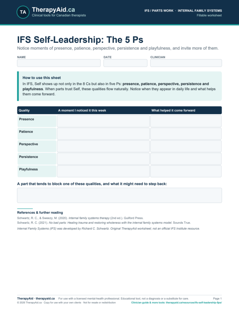 Preview of the IFS Self-Leadership: The 5 Ps worksheet