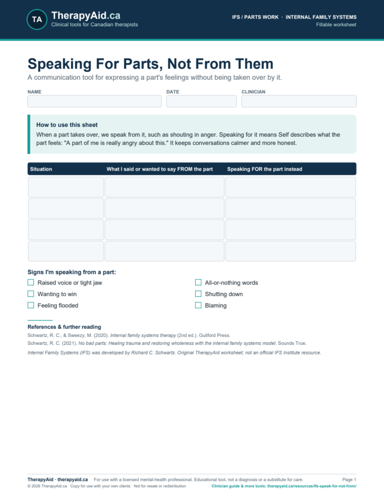 Preview of the Speaking For Parts, Not From Them worksheet