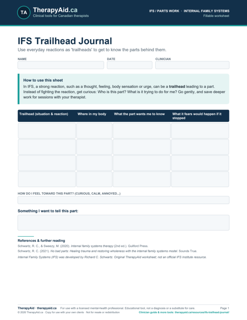 Preview of the IFS Trailhead Journal worksheet