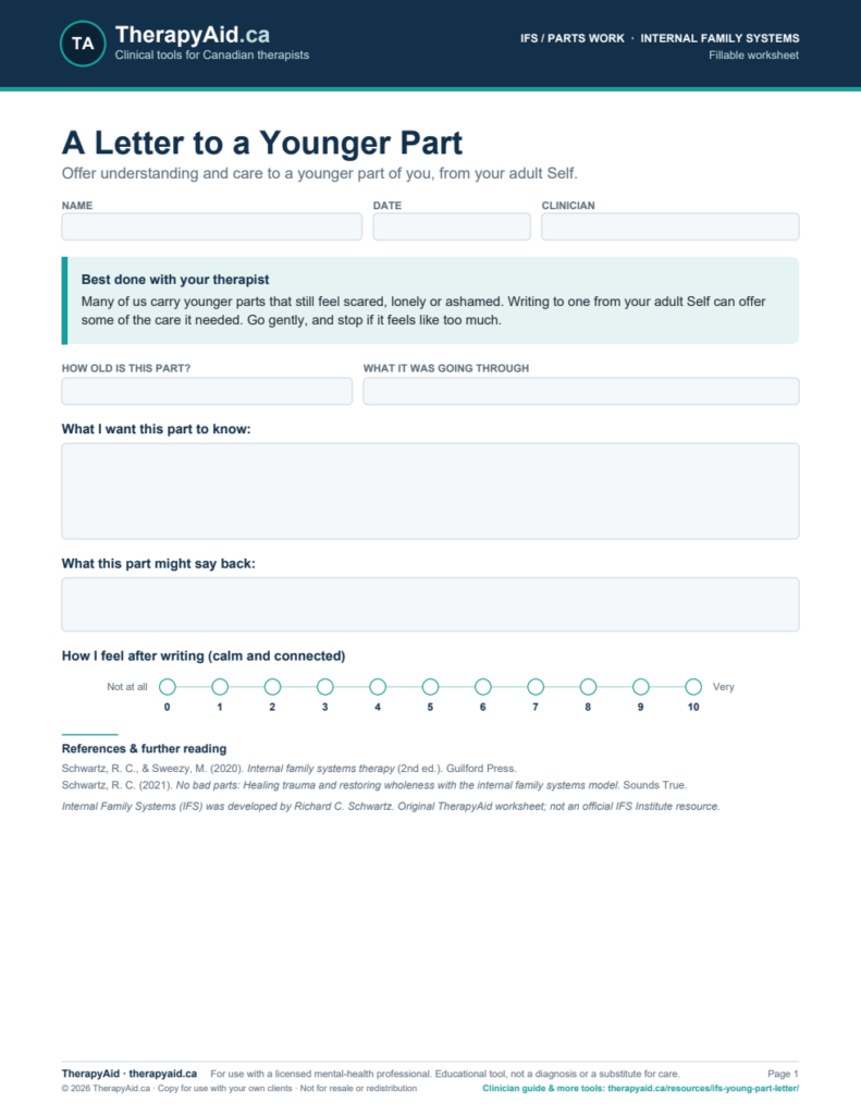 Preview of the A Letter to a Younger Part worksheet