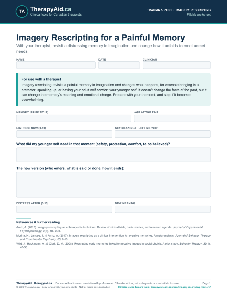 Preview of the Imagery Rescripting for a Painful Memory worksheet