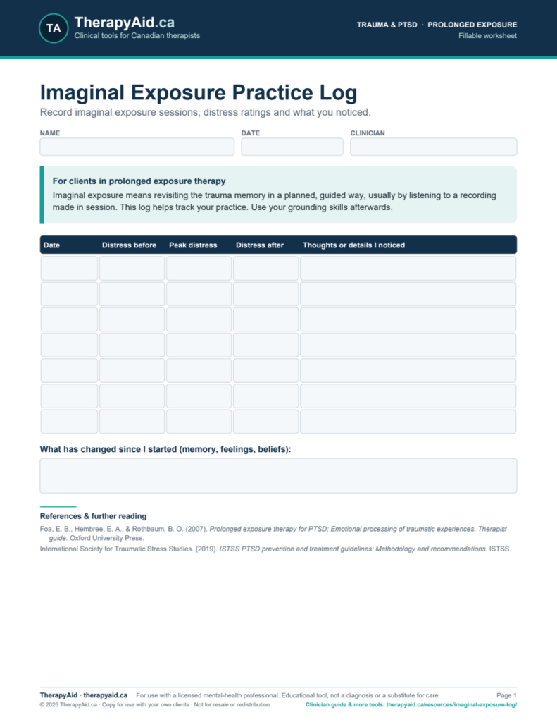 Preview of the Imaginal Exposure Practice Log worksheet
