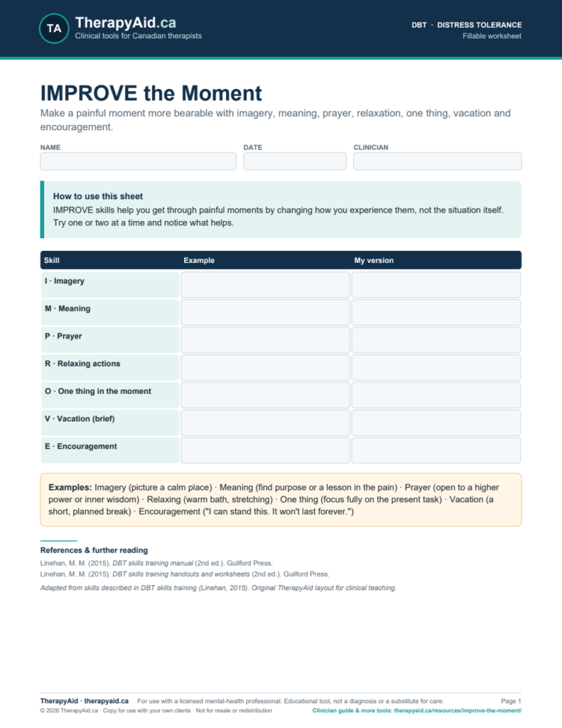 Preview of the IMPROVE the Moment worksheet