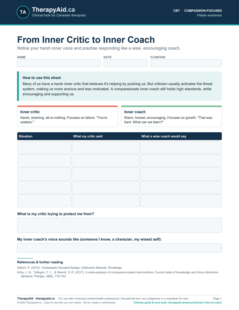 Preview of the From Inner Critic to Inner Coach worksheet